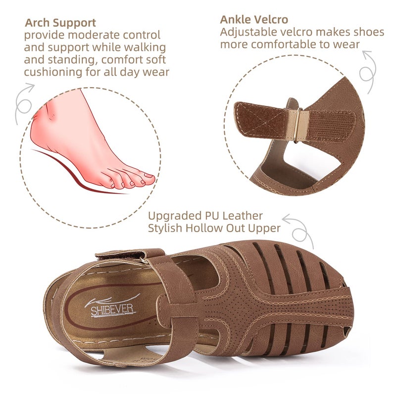 SHIBEVER Closed Toe Sandals Women Wedge Sandals Summer Dressy Platform Orthopedic Sandals Brown Size 6 - Image 2